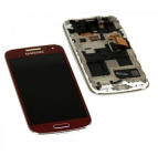 Samsung i9190, i9192, i9195 Galaxy S4 mini előlap, lcd kijelző és érintőpanel piros, gyári