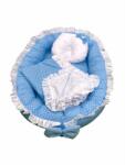 Deseda Cuib baby nest bebelusi cu volanase paturica si pernuta Albastru cu buline albe LUX (3626)