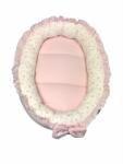 Deseda Cuib baby nest bebelusi cu volanase roz pal - stelute roz pe alb LUX (3443)
