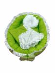 Deseda Cuib baby nest bebelusi cu volanase paturica si pernuta Verde cu buline albe LUX (3627)