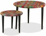 vidaXL Set măsuțe cafea, 2 buc. , detalii chindi împletite, multicolor (244213) Masa de cafea