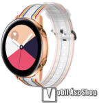  Okosóra szíj - szilikon, Twill csíkos mintás - FEHÉR / SZÍNES - 74mm + 129mm hosszú, 22mm széles - SAMSUNG Galaxy Watch 46mm / Watch GT2 46mm / Watch GT 2e / Gear S3 Frontier / Honor MagicWatch 2 46mm