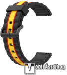  Okosóra szíj - szilikon, bordázott mintás - FEKETE / SÁRGA / PIROS - 125+84mm hosszú, 20mm széles, 155mm-től 228mm-es méretű csuklóig ajánlott - SAMSUNG Galaxy Watch 42mm / Xiaomi Amazfit GTS / HUAWEI