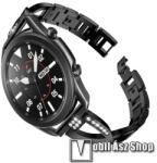  Fém X-shape okosóra szíj - strasszkővel díszített, 175mm hosszú, 22mm széles, 135-235mm-es csuklóméretig ajánlott - FEKETE - SAMSUNG Galaxy Watch 46mm / Watch GT2 46mm / Watch GT 2e / Galaxy Watch3 45