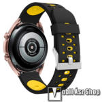 Okosóra szíj - szilikon - FEKETE / CITROMSÁRGA - 118mm+98mm hosszú, 20mm széles, 135-235mm átmérőjű csuklóméretig - SAMSUNG Galaxy Watch 42mm / Amazfit GTS / Galaxy Watch3 41mm / HUAWEI Watch GT 2 42m