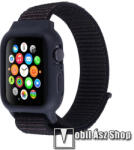  Okosóra szíj / óra védő keret - szövet, tépőzáras, 22cm hosszú - FEKETE - APPLE Watch Series 3/2/1 42mm / APPLE Watch Series 4 44mm / APPLE Watch Series 5 44mm