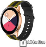  Okosóra szíj - szilikon, Twill csíkos mintás - FEKETE / CITROMSÁRGA - 74mm + 129mm hosszú, 22mm széles - SAMSUNG Galaxy Watch 46mm / Watch GT2 46mm / Watch GT 2e / Gear S3 Frontier / Honor MagicWatch 