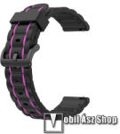  Okosóra szíj - szilikon, bordázott mintás - FEKETE / RÓZSASZÍN - 125+84mm hosszú, 23mm széles - CUBOT C3 / ULEFONE Watch GPS / CASIO PROTREK PRT-B50-2ER / ACME SW202G / SW302