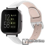  Okosóra szíj - FEHÉR - valódi bőr - 75mm + 115mm hosszú, 23mm széles, 144-200mm-es átmérőjű csuklóméretig ajánlott - Fitbit Versa 4 / Versa 3 / Sense / Sense 2