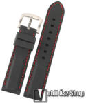  Okosóra szíj - FEKETE - szilikon, piros varrással - 80mm + 120mm hosszú, 24mm széles - Fossil Hybrid Smartwatch HR Latitude FTW7020 / FTW7019 / FTW7021 / DIESEL Full Guard 2.5 DZT2010 / DZT2009