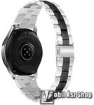  Fém okosóra szíj - FEKETE / EZÜST - rozsdamentes acél, csatos, 184mm hosszú, 22mm széles - SAMSUNG Galaxy Watch 46mm / Watch GT2 46mm / Watch GT 2e / Galaxy Watch3 45mm / Honor MagicWatch 2 46mm