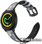  Valódi bőr okosóra szíj - KÉK TEREPMINTÁS - valódi bőr, szilikon belső, 120mm + 80mm hosszú, 20mm széles - SAMSUNG Galaxy Watch 42mm / Xiaomi Amazfit GTS / SAMSUNG Gear S2 / HUAWEI Watch GT 2 42mm / G