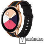  Okosóra szíj - szilikon, Twill csíkos mintás - FEKETE / SZÍNES - 74mm + 129mm hosszú, 22mm széles - SAMSUNG Galaxy Watch 46mm / Watch GT2 46mm / Watch GT 2e / Gear S3 Frontier / Honor MagicWatch 2 46m