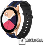  Okosóra szíj - szilikon, Twill csíkos mintás - FEKETE / KÉK - 74mm + 129mm hosszú, 20mm széles - SAMSUNG Galaxy Watch 42mm / Amazfit GTS / HUAWEI Watch GT 2 42mm / Galaxy Watch Active / Active 2