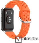  Okosóra szíj - légáteresztő, sportoláshoz, szilikon - 136mm + 92mm hosszú - NARANCSSÁRGA - HUAWEI Watch Fit / Watch Fit Elegant Edition