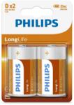 Philips R20L2B/10 - 2 buc Baterie clorura de zinc D LONGLIFE 1, 5V (P2210) Baterii de unica folosinta