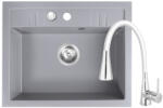 FERRO Set Chiuveta Ferro Mezzo II 1 Cuva 580 x 480 mm GRI si Baterie Ferro cu Pipa Elastica ZUMBA II cu 2 functii