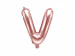 PartyDeco Balon din folie Mini - Litera V 35 cm auriu-roze