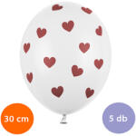 PartyDeco Átlátszó lufi piros szívekkel díszítve, 30cm, 5 db/cs