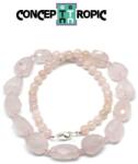  Colier Rozariu din Cuart Roz Natural Rotund 6 mm - Cruce 30x20 mm - 1 Buc
