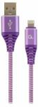 Gembird CC-USB2B-AMLM-1M-PW Gembird Premium cotton braided 8-pin charging and data cable, 1m, purple/white (CC-USB2B-AMLM-1M-PW)