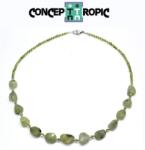 Colier din Prehnit Neregulat Fatetat - Olivina Rotund - Accesorii Argint 925