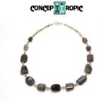  Colier din Piatra Lunii Gri Neregulat - Agata Rotund - Accesorii Argint 925