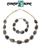  Set Colier - Bratara din Piatra Lunii Neregulat - Agata Rotund - Accesorii Argint 925