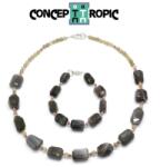  Set Colier - Bratara din Piatra Lunii Gri Neregulat - Agata Rotund - Accesorii Argint 925 - concepttropic - 360,00 RON