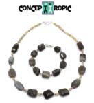  Set Colier - Bratara din Piatra Lunii Gri Neregulat - Agata Rotund - Accesorii Argint 925 - concepttropic - 330,00 RON