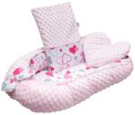 NEW BABY Luxus babafészek párnával és paplannal New Baby Minkyből rózsaszín szívecskék - babyboxstore