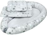 NEW BABY Luxus babafészek párnával és paplannal kisbabák számára New Baby fehér-szürke csillagok - babyboxstore