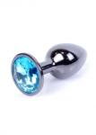 1Sexy Малък метален анален разширител в тъмносиво със син кристал Dark Silver Plug