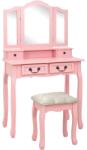 vidaXL Set masă de toaletă cu taburet roz 80x69x141 cm lemn paulownia (289319)