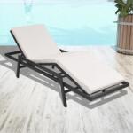 vidaXL Șezlong de plajă cu pernă, negru, poliratan (43108)