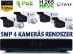  4 KAMERÁS 5MP IP, PoE SWITCH, 60M IR, H. 265, ONVIF CSŐ KAMERA RENDSZER