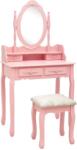 vidaXL rózsaszín császárfa fésülködőasztal-szett ülőkével 75x69x140 cm (289315) - vidaxl