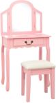 vidaXL rózsaszín császárfa MDF fésülködőasztal ülőkével 65x36x128 cm (289335) - vidaxl