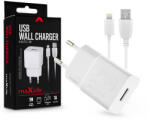 Maxlife USB hálózati töltő adapter + USB - Lightning kábel 1 m-es vezetékkel - 5W - Maxlife MXTC-01 USB Wall Charger - fehér