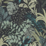 AA Design Tapet negru cu plante exotice verzi (378603)