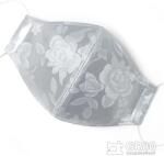 GR80 Ezüst színű, rózsa mintás, fényes brokát selyem maszk (szájmaszk / arcmaszk), szűrővel