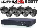  8 KAMERÁS 2MP 3.6 mm AHD DOME biztonsági kamerarendszer, kültéri/beltéri, fekete szín