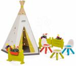 Smoby Sátor natúr Indoor&Outdoor Teepee Evolutive Smoby állitható és kiskert székekkel a lámpa alatt 24 hó-tól (SM810224-C)