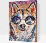  Festés számok szerint - Szemüveges husky Méret: 40x60cm, Keretezés: Keret nélkül (csak a vászon)