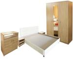 Spectral Mobila Dormitor Soft Sonoma cu pat tapitat bej pentru saltea 160x200 cm