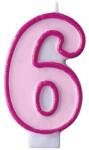 PartyDeco Lumânare pentru zi de naştere cu cifra 6 roz