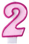 PartyDeco Lumânare pentru zi de naştere cu cifra 2 roz