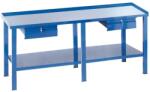AVWH Fiókos műhelyasztal ipari kivitel 2 fiókkal, acél munkalappal 400 kg teherbírású munkaasztal 200x70x88 cm CORTI FERRO