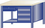 AVWH Fiókos műhelyasztal ipari kivitel 1 fiók és 3 fiókos szekrény 40 mm rétegelt lemez munkalap 700 kg teherbírású munkaasztal 120x75x88 cm CORTI STONE