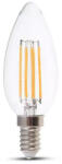 V-TAC Bec LED Lumanare 4W Filament, E14, Sticla Clara, Lumina Calda 2700K, 2buc/Blister (14837-)
